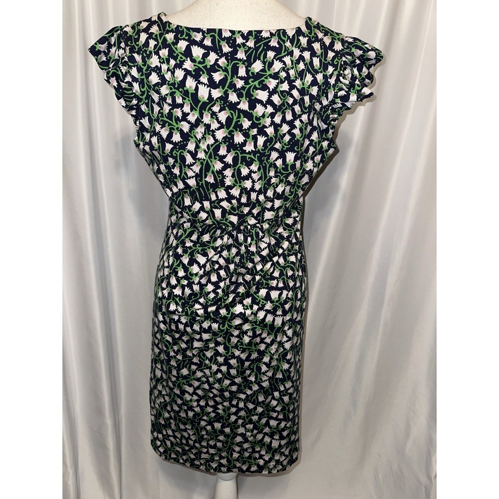 Lilly Pulitzer Dress Size Lg Floral Ruffle Sleeve Silk Fit and Flare V-neck - Picture 8 of 8